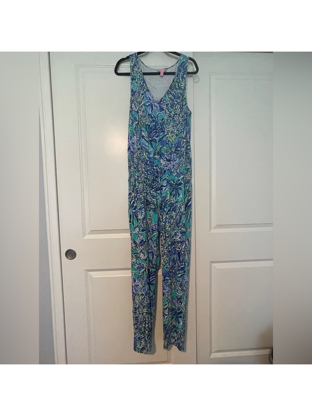 Lilly Pulitzer Blue & Green Floral V-Neck Jumpsuit